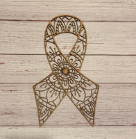 Awareness Ribbon Mandala Unfinished Wood Resin Art Frame. Resin art frame. DIY wood cutout. Unfinished laser cut wood resin frame.