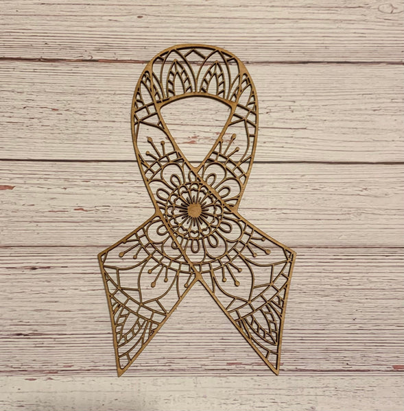 Awareness Ribbon Mandala Unfinished Wood Resin Art Frame. Resin art frame. DIY wood cutout. Unfinished laser cut wood resin frame.