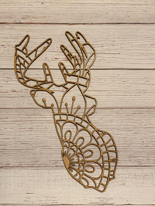 Buck Deer Mandala Unfinished Wood Resin Art Frame. Resin art frame. DIY wood cutout. Unfinished laser cut wood resin frame.