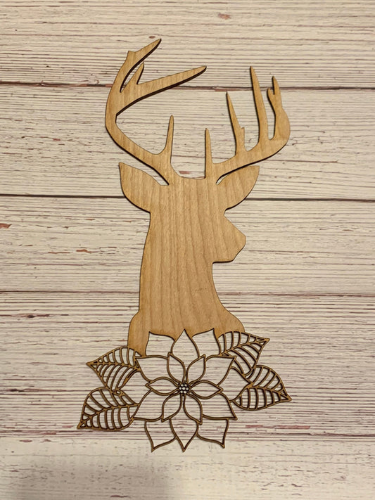 Buck Deer with Flower Unfinished Wood Resin Art Frame. Resin art frame. DIY wood cutout. Unfinished laser cut wood resin frame.