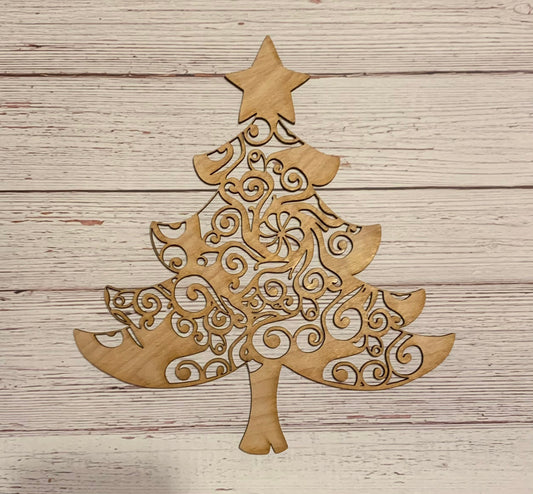 Christmas Tree with Star Mandala Unfinished Wood Resin Art Frame. Resin art frame. DIY wood cutout. Unfinished laser cut wood resin frame.