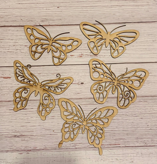 Set of 5 Butterflies Unfinished Wood Resin Art Frame. Resin art frame. DIY wood cutout. Unfinished laser cut wood resin frame.