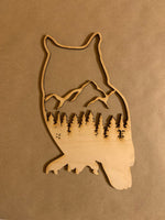 Owl and Mountains Resin Art Frame. Unfinished Wood frame. Resin art frame. DIY wood cutout.