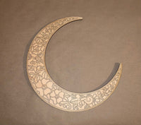 Smooth edge Floral Moon Mandala Unfinished Scored Wood Plaque. DIY wood cutout. Wood mandala blank.