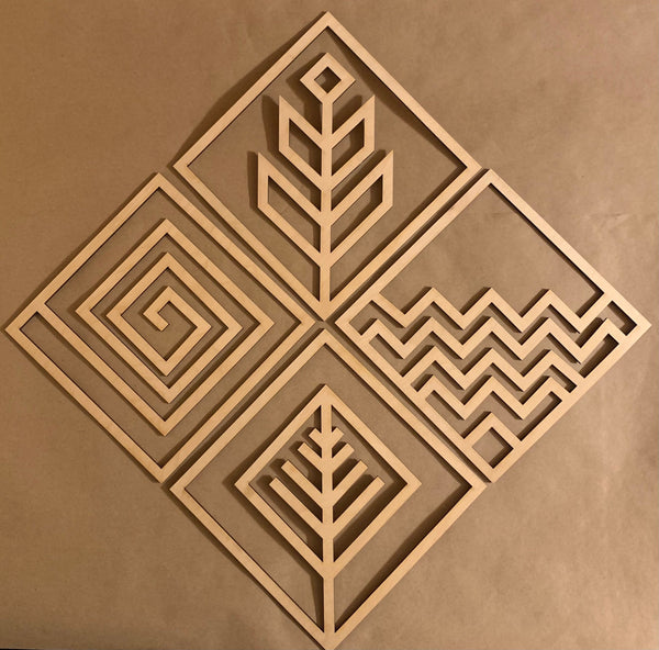 Set of 4 Elements Square Unfinished Laser Cut Wood Blanks. Resin Frames. DIY Wall Art.