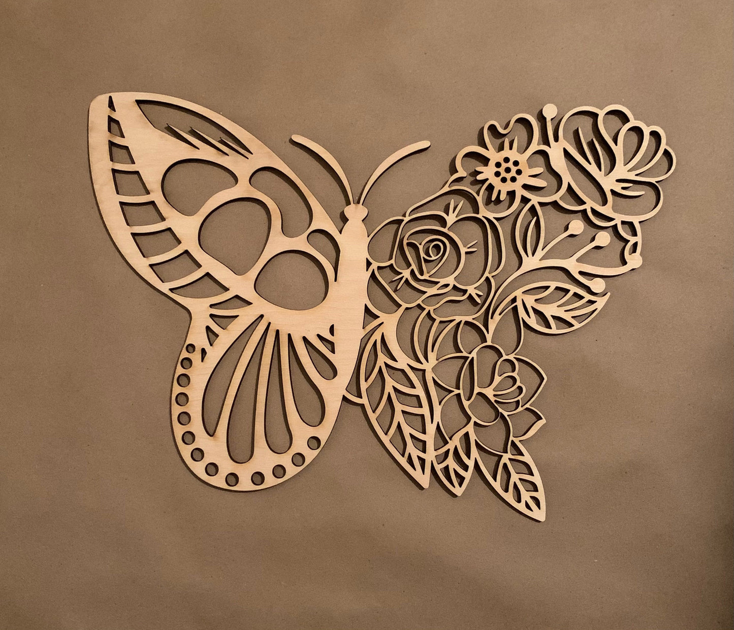Floral Butterfly Unfinished Wood Cut Out. Unfinished Wood frame. Resin art frame. DIY wood cutout. Unfinished laser cut wood resin frame.