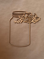 Flowers with Mason Jar Unfinished Wood Resin Art Frame. Resin art frame. DIY wood cutout. Unfinished laser cut wood resin frame.