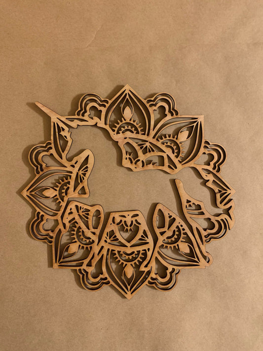 Hollow Unicorn Mandala Unfinished Wood Resin Art Frame. Resin art frame. DIY wood cutout. Unfinished laser cut wood resin frame.