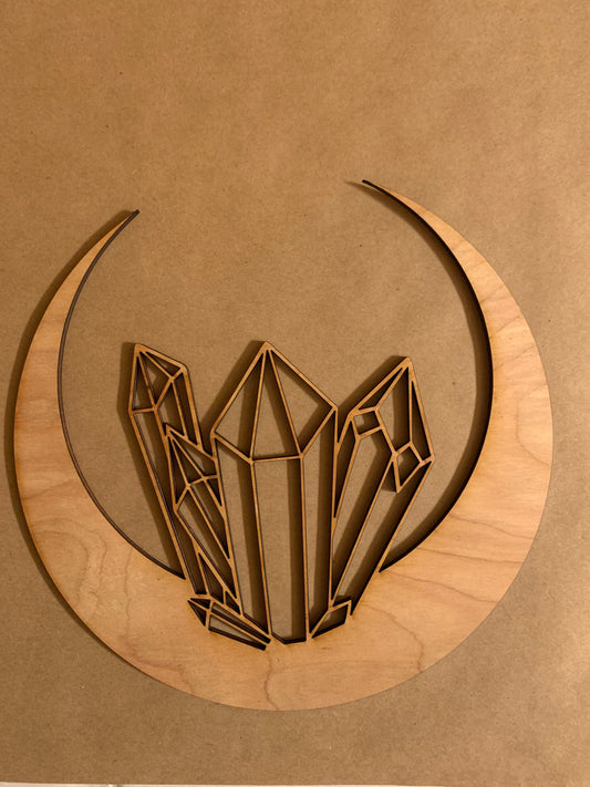 Crystals and Moon Unfinished Wood frame. Resin art frame. DIY wood cutout. Unfinished laser cut wood resin frame.