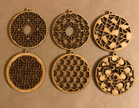 Round Patterned Unfinished Wood Keychain Blanks - Set of 6