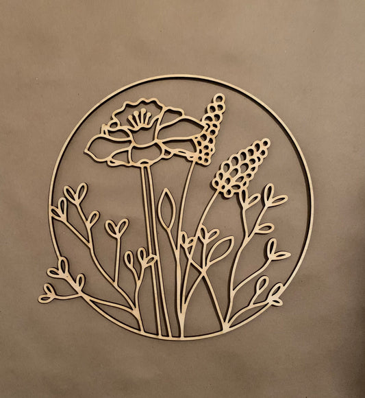 Floral Round Unfinished Wood Cut Out. Unfinished Wood frame. Resin art frame. DIY wood cutout. Unfinished laser cut wood resin frame.