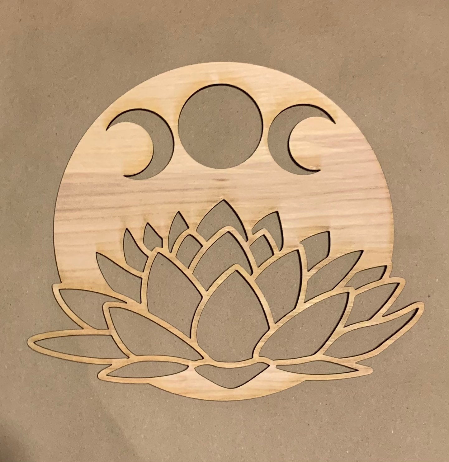 Triple Moon Lotus Round. Unfinished Wood frame. Resin art frame.