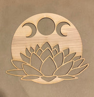 Triple Moon Lotus Round. Unfinished Wood frame. Resin art frame.