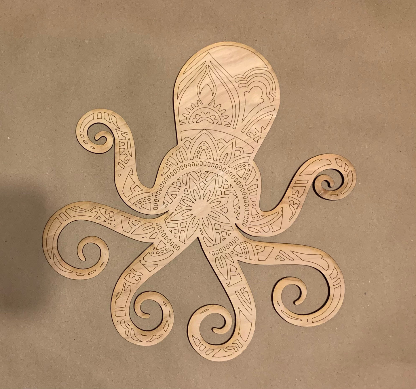 Octopus Mandala Unfinished Scored Wood Plaque. DIY wood cutout. Wood mandala blank.