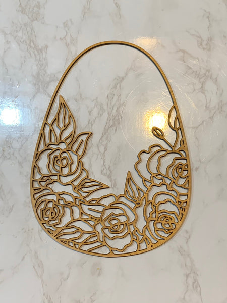 Rose Floral Easter Egg Unfinished Wood Resin frame. Resin art frame. DIY wood cutout. Unfinished laser cut wood resin frame.