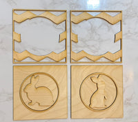 Set of 2 Bunny Shelf Sitter Signs. DIY wood cutout.