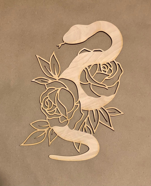 Floral Snake Unfinished Wood frame. Resin art frame. DIY wood cutout. Unfinished laser cut wood resin frame.