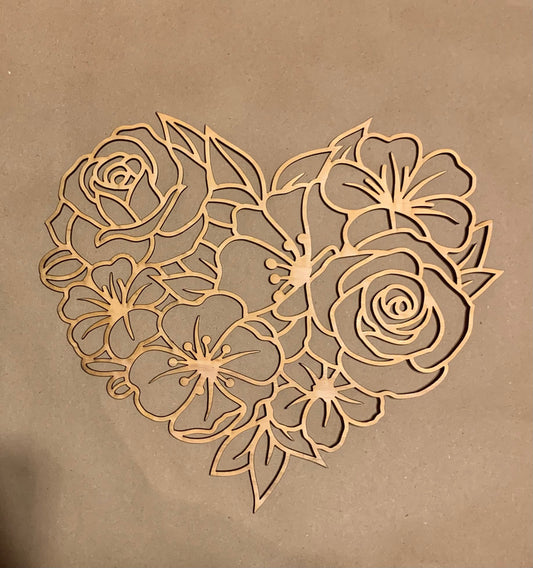 Floral Heart Unfinished Wood frame. Resin art frame. DIY wood cutout. Unfinished laser cut wood resin frame.