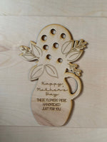 DIY Mother’s Day Freshly Picked Flower Holder. DIY Kids Craft. Unfinished DIY wood cutout.