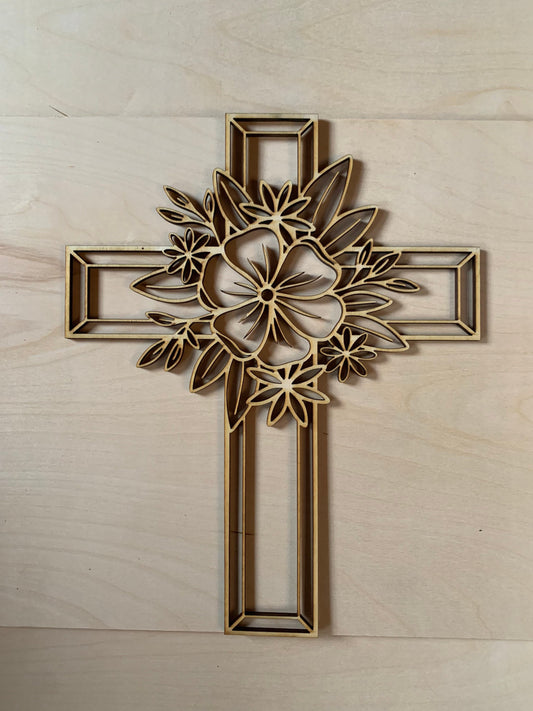 Floral Cross Unfinished Wood Resin Art Frame. Resin art frame. DIY wood cutout. Unfinished laser cut wood resin frame.