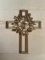 Floral Cross Unfinished Wood Resin Art Frame. Resin art frame. DIY wood cutout. Unfinished laser cut wood resin frame.