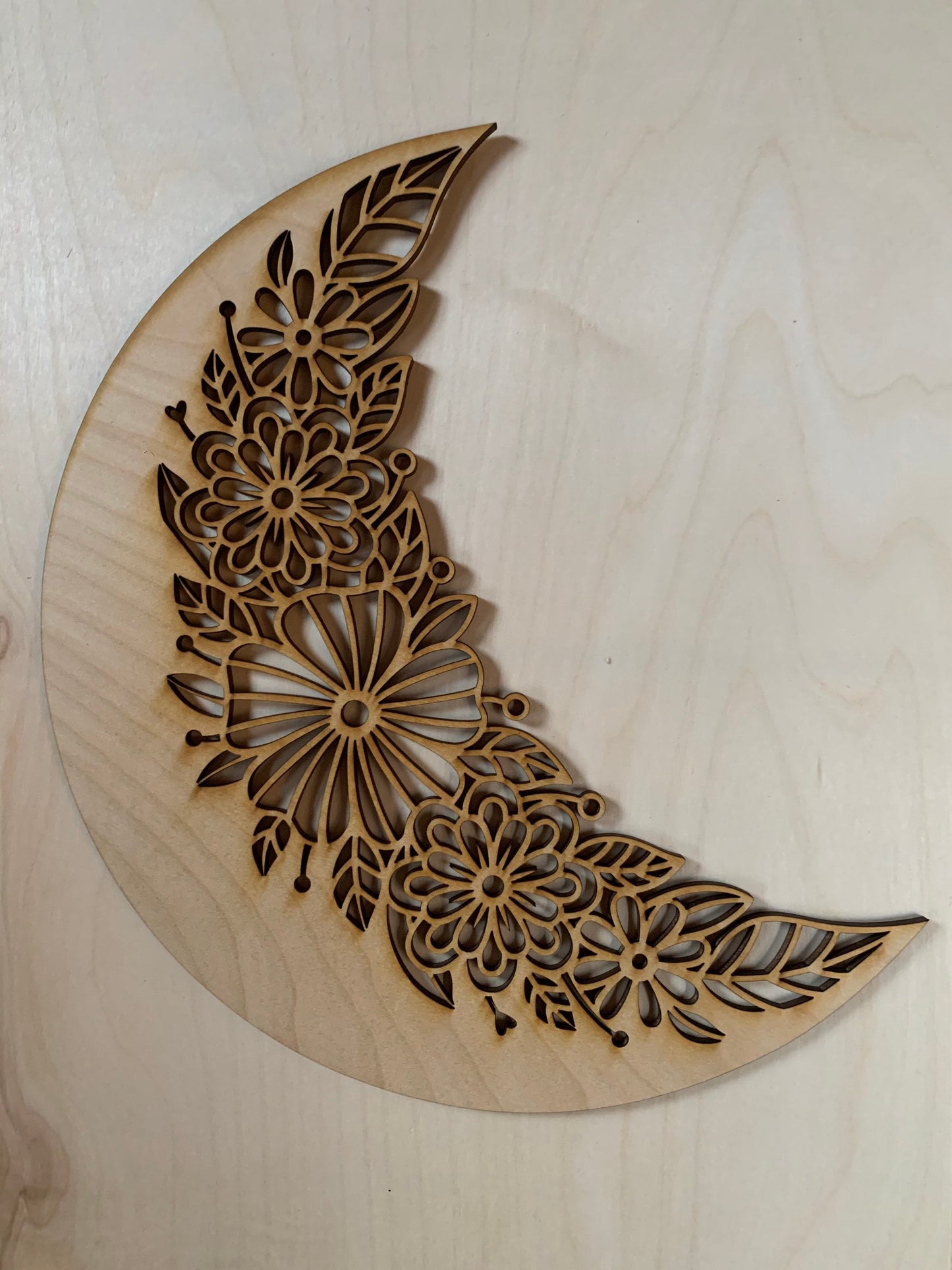 Floral Crescent Moon. Unfinished Wood Cut Out. Unfinished Wood frame. Resin art frame. DIY wood cutout.
