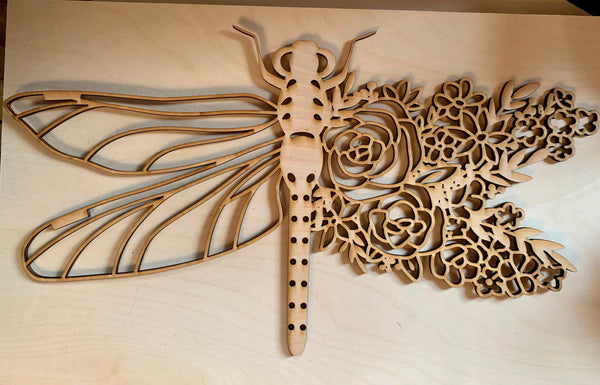 Intricate Floral Dragonfly. Unfinished Wood frame. Resin art frame. DIY wood cutout. Unfinished laser cut wood resin frame.