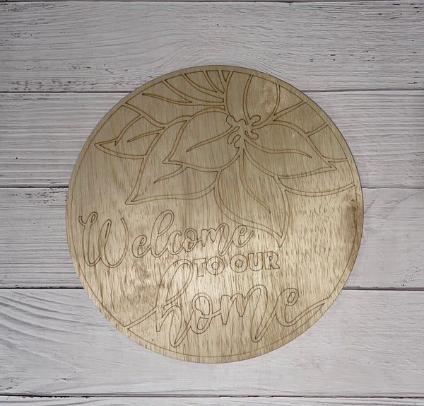 Welcome to our home Poinsettia Round Unfinished Scored Wood Blank. DIY wood cutout. Diy painting blank.