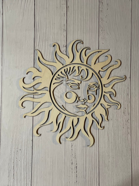 Sun Face Unfinished Wood Resin Art Frame. Resin art frame. DIY wood cutout. Unfinished laser cut wood resin frame.