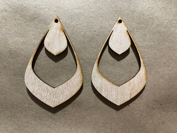 Open Back Double Pointed Drop Blank Wood Earrings. DIY jewelry. Unfinished laser cut wood jewelry. Wood earring blanks. Unfinished wood earrings. Wood jewelry blanks.