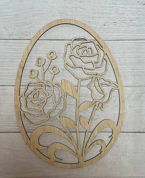 Roses Easter Egg Unfinished Wood Resin frame. Resin art frame. DIY wood cutout. Unfinished laser cut wood resin frame.