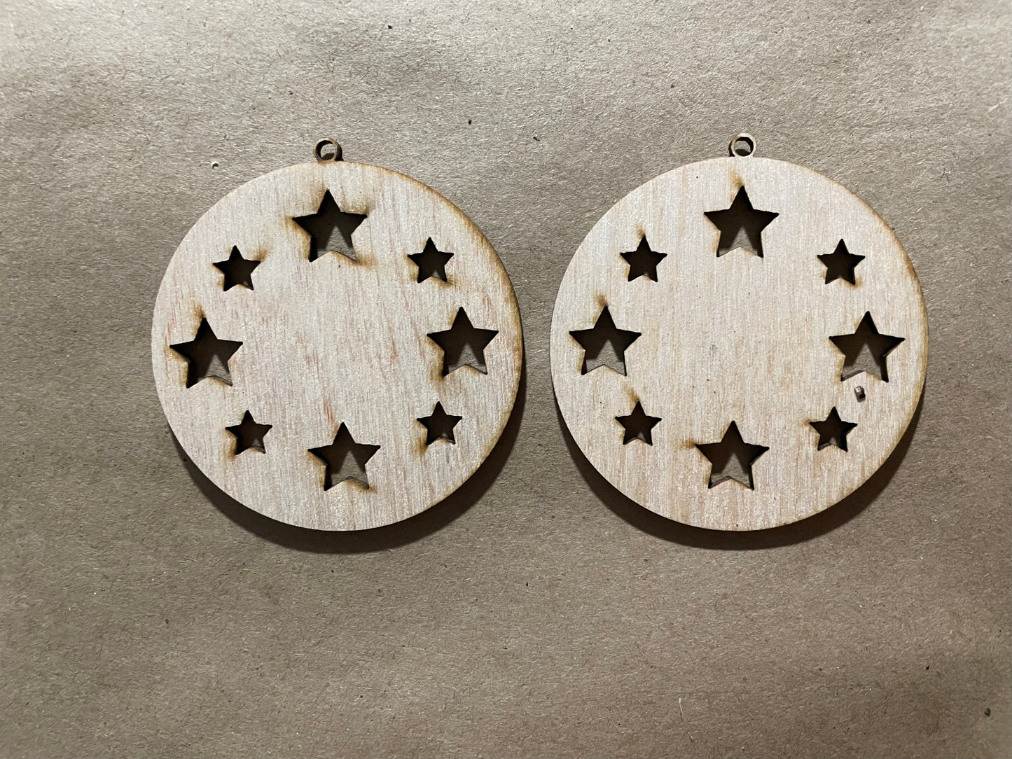 Stars Round Blank Wood Earrings. DIY jewelry. Unfinished laser cut wood jewelry. Wood earring blanks. Unfinished wood earrings. Wood jewelry blanks.