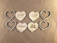 Set of 4 Valentine’s Conversation Heart Coasters Unfinished Scored Wood Blanks. DIY wood coaster set.