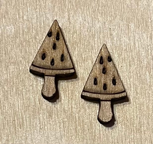 Watermelon Slice Blank Wood Stud Earrings. DIY jewelry. Unfinished laser cut wood jewelry. Wood earring blanks. Unfinished wood earrings. Wood jewelry blanks.