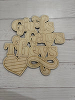 Girls Gays Theys Unfinished Scored Wood Plaque. DIY wood cutout. Wood mandala blank.