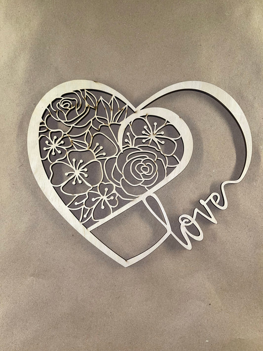 Floral Love Heart Unfinished Wood frame. Resin art frame. DIY wood cutout. Unfinished laser cut wood resin frame.