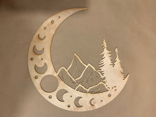 Mountain  Moon Unfinished Wood frame. Resin art frame. DIY wood cutout. Unfinished laser cut wood resin frame.