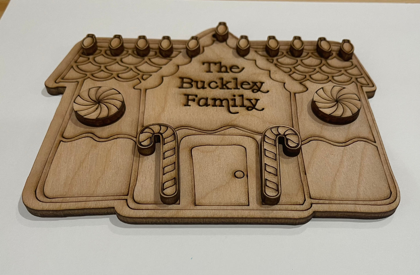 Gingerbread House and Family Ornament Set. Unfinished wood ornament