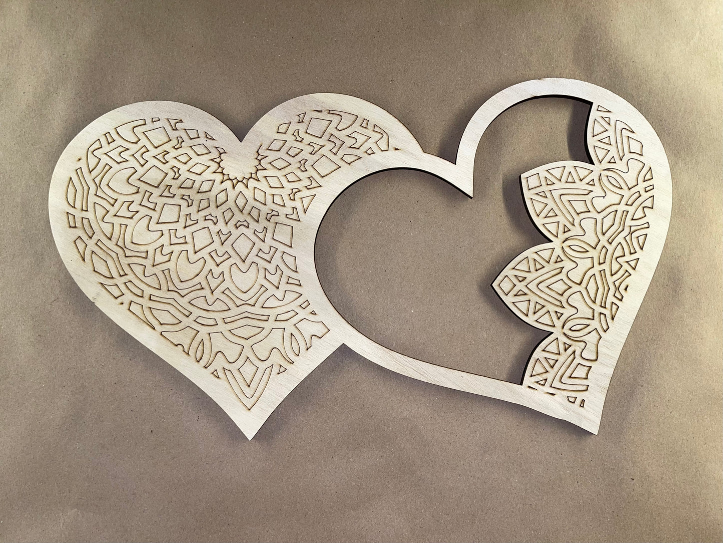 Half and Half Double Heart Mandala Unfinished Wood frame. Resin art frame. DIY wood cutout. Unfinished laser cut wood resin frame.