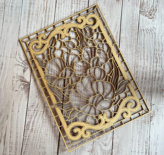 Floral Stained Glass Frame Art Wood Cut Out. Unfinished Wood frame. Resin art frame. DIY wood cutout. Unfinished laser cut wood resin frame.