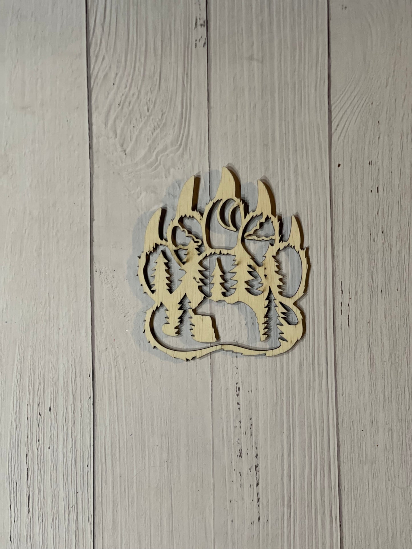 Bear Paw Print Unfinished Wood Resin Art Frame. Resin art frame. DIY wood cutout. Unfinished laser cut wood resin frame.