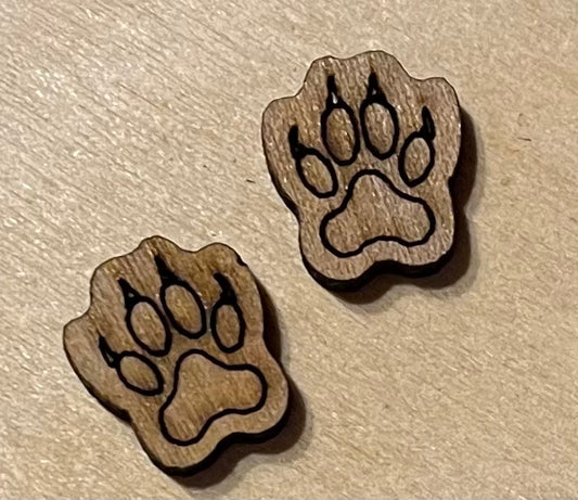 Paw Blank Wood Stud Earrings. DIY jewelry. Unfinished laser cut wood jewelry. Wood earring blanks. Unfinished wood earrings. Wood jewelry blanks.