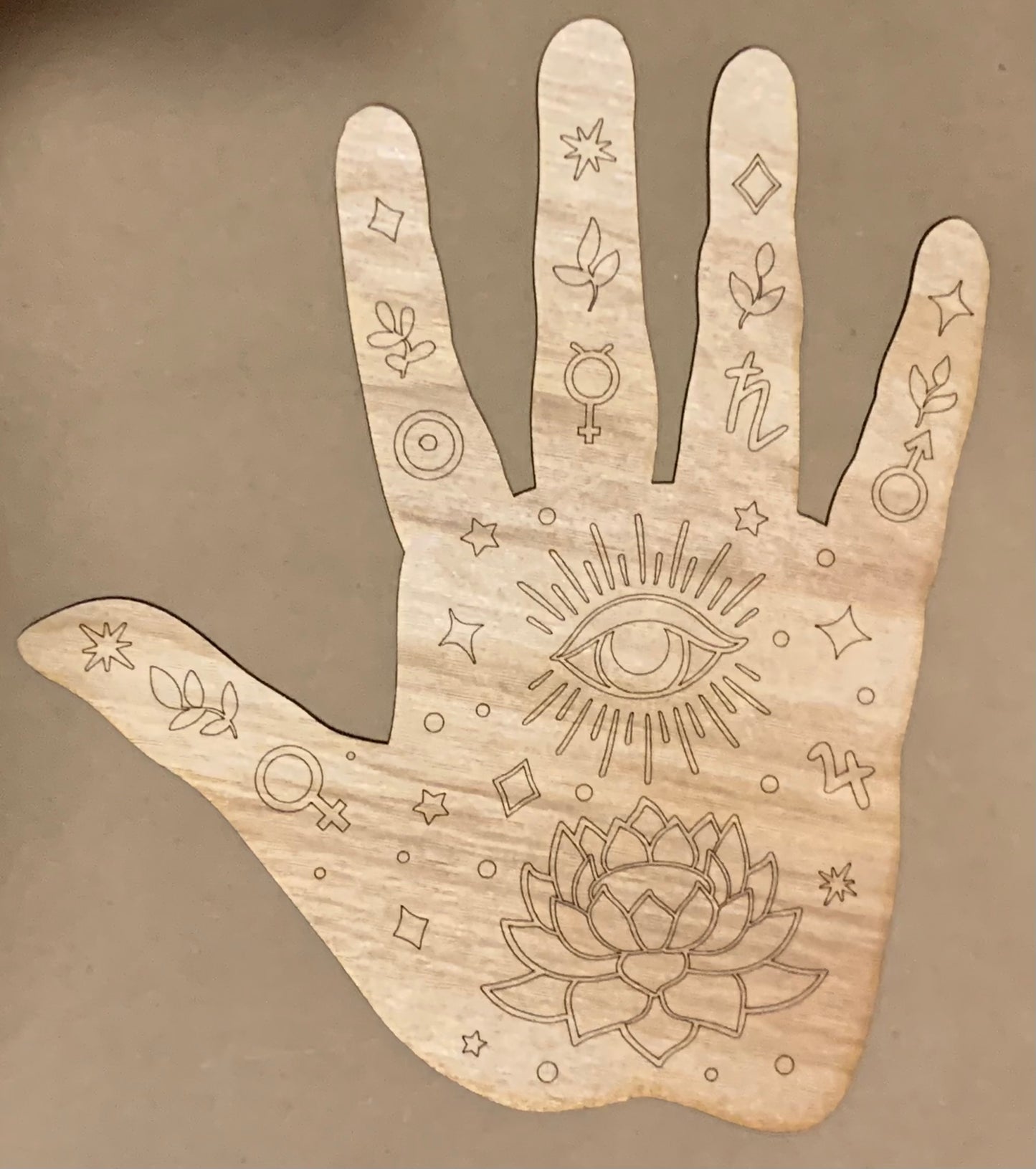 Palmistry Unfinished Scored Wood Plaque. DIY wood cutout. Wood mandala blank.