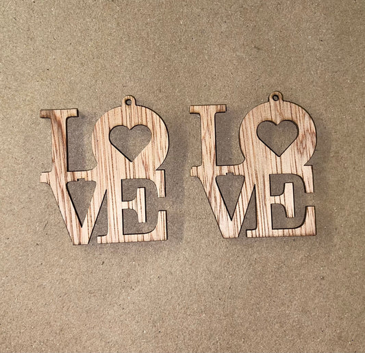 Love Blank Wood Earrings. DIY jewelry. Unfinished laser cut wood jewelry. Wood earring blanks. Unfinished wood earrings. Wood jewelry blanks.