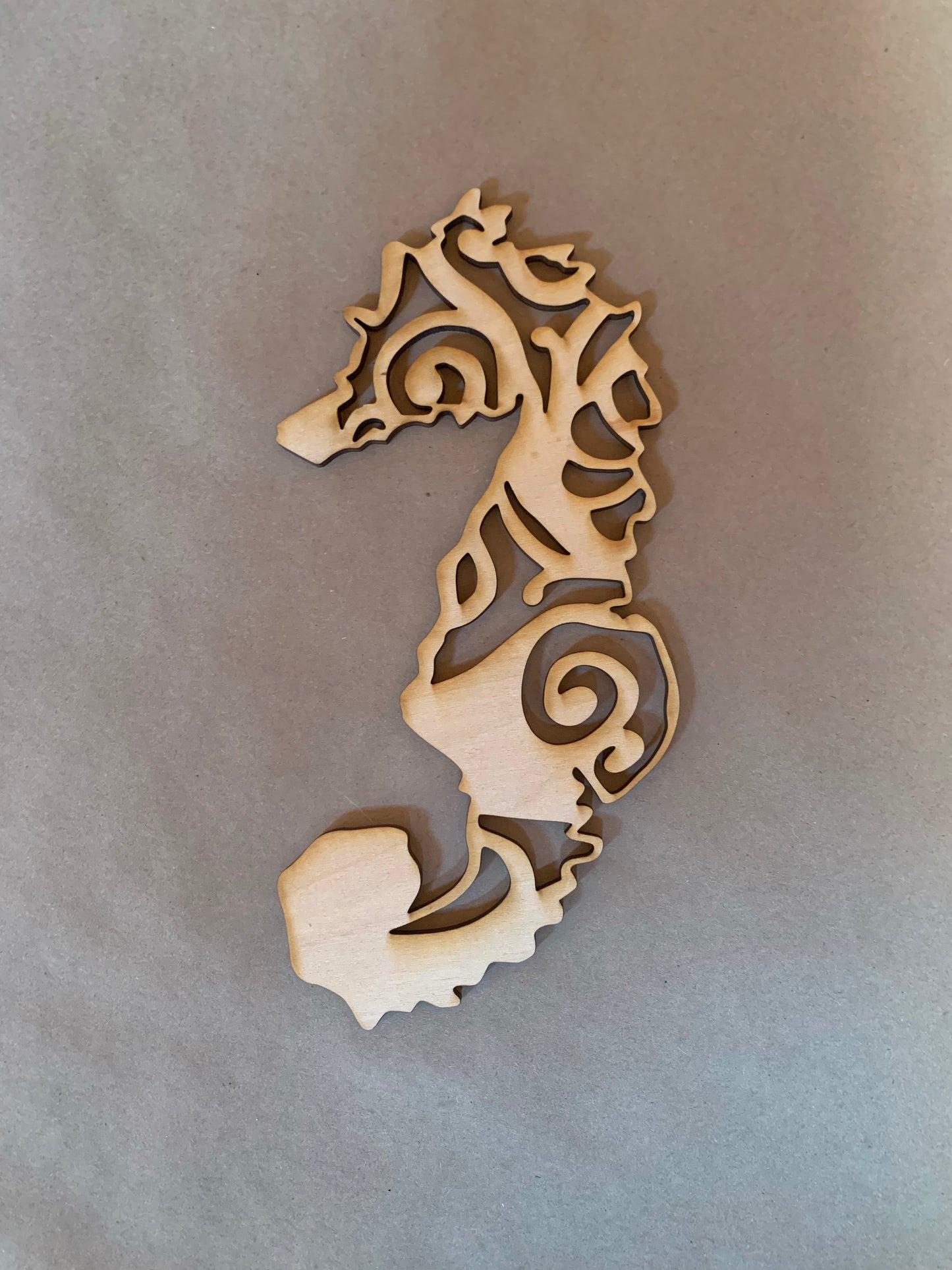 Seahorse Mandala Unfinished Wood Blank. DIY wood cutout. Wood mandala blank.