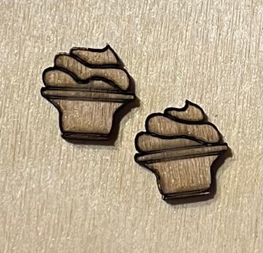 Ice Cream Dish Blank Wood Stud Earrings. DIY jewelry. Unfinished laser cut wood jewelry. Wood earring blanks. Unfinished wood earrings. Wood jewelry blanks.