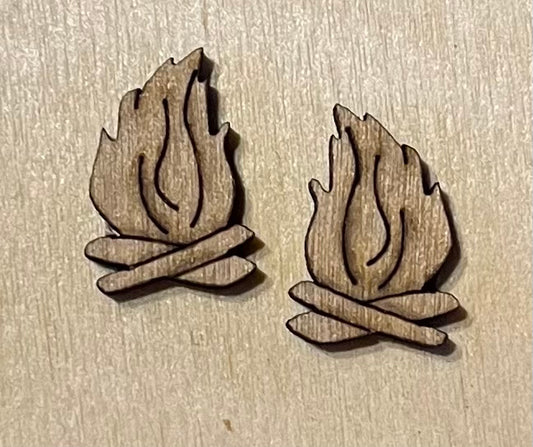 Campfire Blank Wood Stud Earrings. DIY jewelry. Unfinished laser cut wood jewelry. Wood earring blanks. Unfinished wood earrings. Wood jewelry blanks.