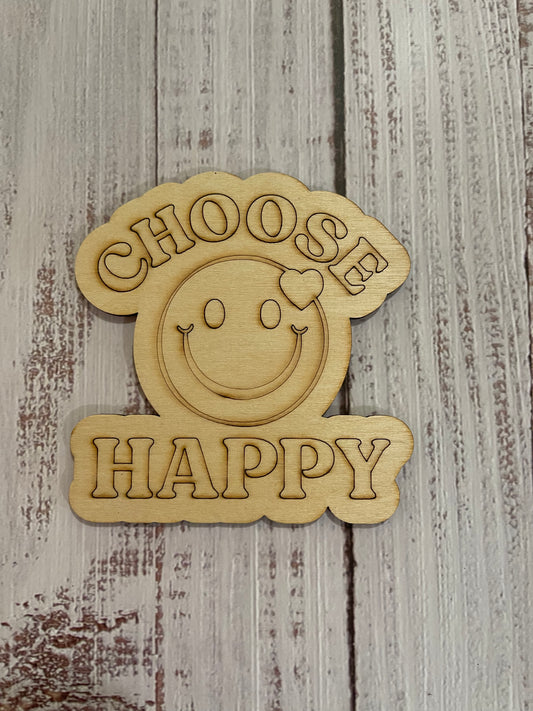 Choose Happy Unfinished Scored Wood Plaque. DIY wood cutout. Wood mandala blank.