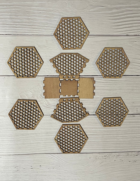 Honeycomb Wood Coaster Blanks and Holder. DIY coaster. Unfinished laser cut wood coaster. Wood blanks. Wood coasters. Unfinished coaster set
