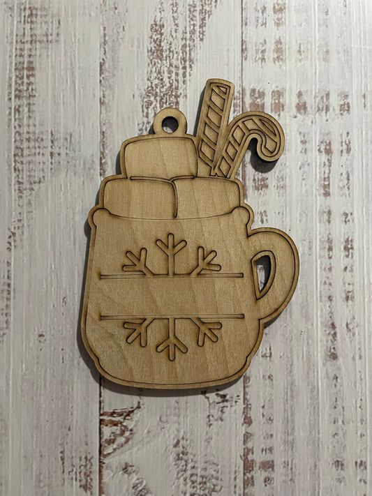 Hot Cocoa Split Snowflake for Name Unfinished wood ornament